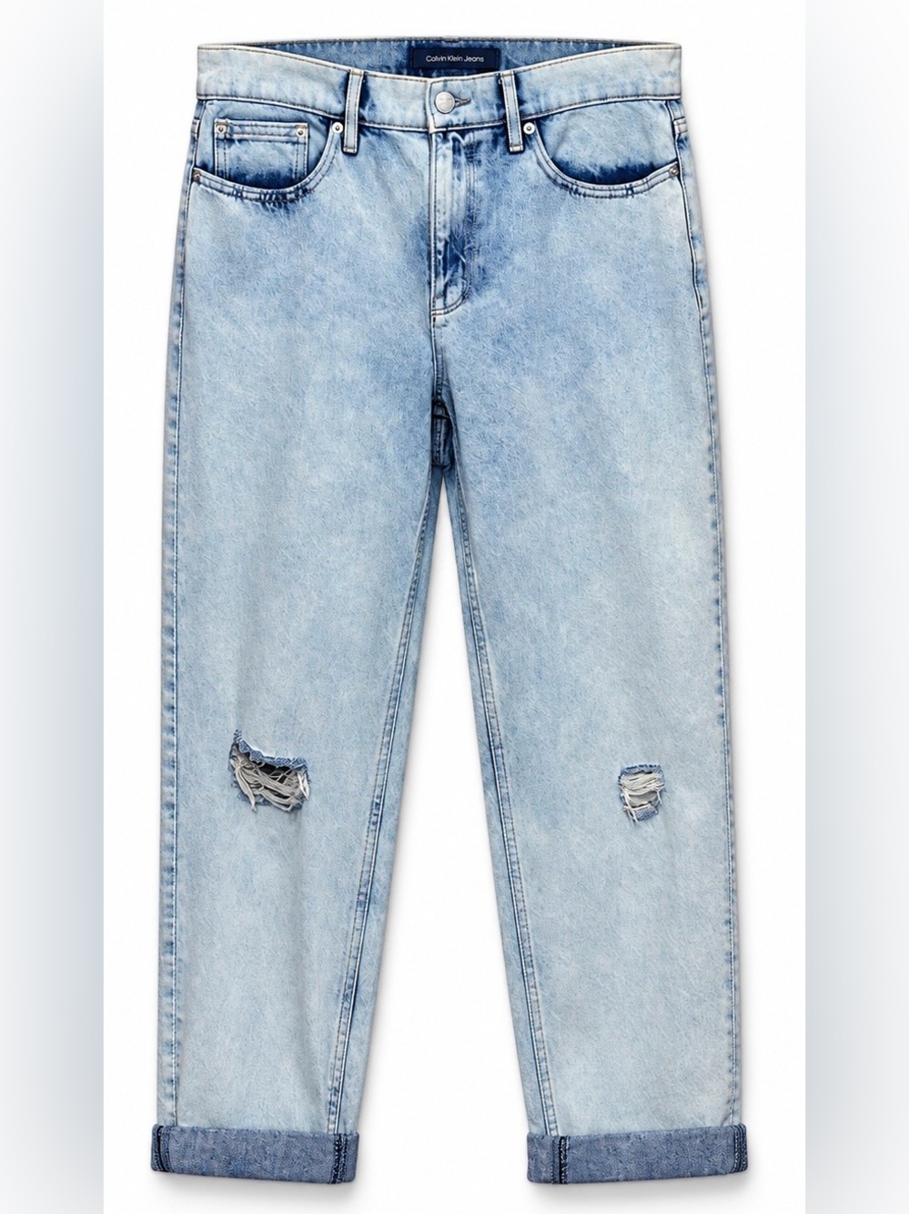 Calvin Klein Jeans Womens 30 High Rise Mom Jeans Light Wash Distressed Cropped